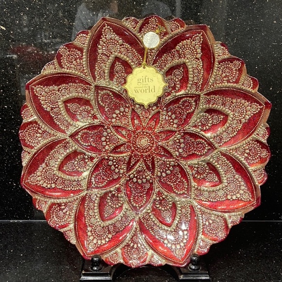 Decorative red and gold embellished fruit bowl centerpiece